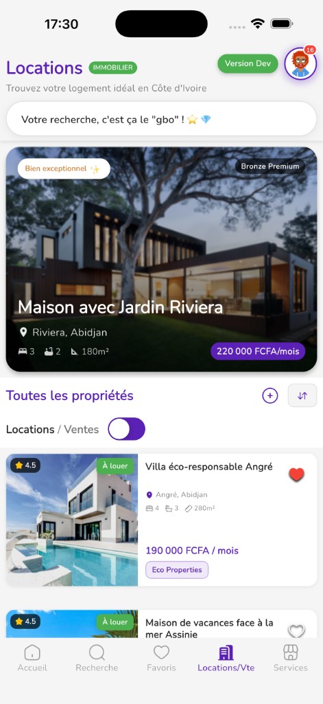 Onglet Locations et ventes, annonces immobilières